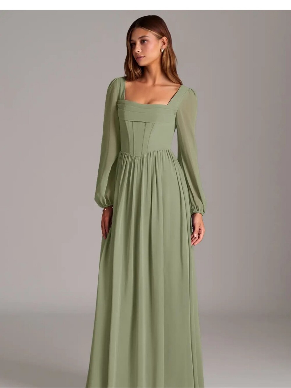 Azazie Pistacio Maree A12 Green Long Sleeve Dress With Pockets Like New